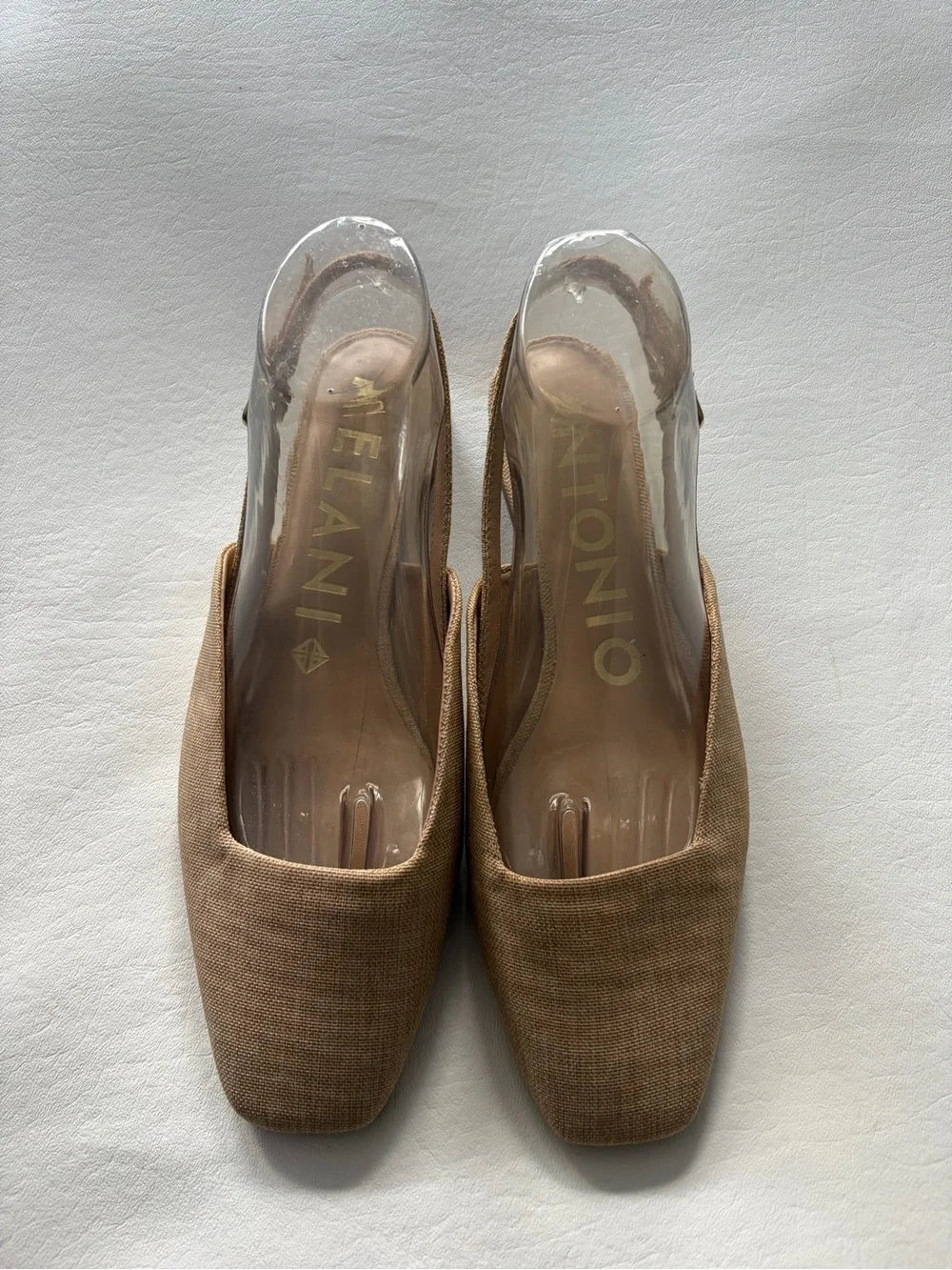 Antonio Melani Shoes Flats Linen Square Toe Sling Back Clean Girl Neutral Sz 10